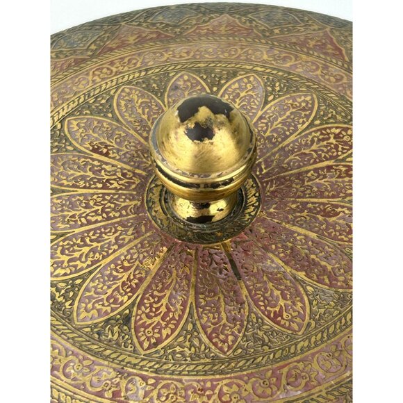 Kinco Brass Lidded Round Circular Trinket Box Home Decor Accent Boho Vintage - Picture 6 of 16